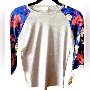 Lularoe Disney Mickey Mouse XS Randy Baseball T-shirt NWT . Grey, blue , coral.